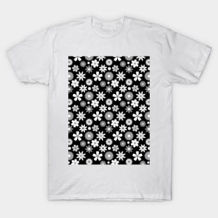 Retro Monochrome Flower Pattern T-Shirt